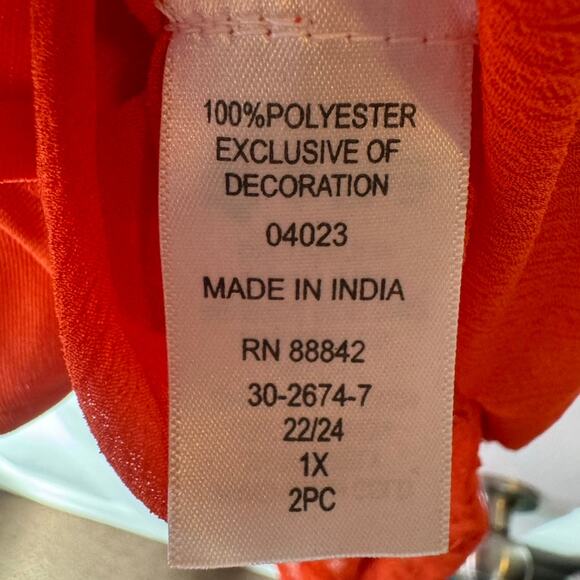 Roaman's Orange Beaded Caftan Top 2PC Set Plus 22/24 1X Sheer Tunic India - Picture 9 of 10